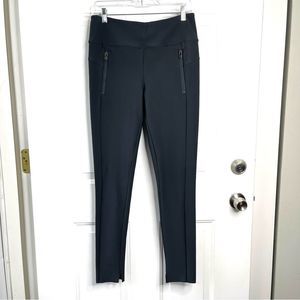 Athleta dark grey/blue side zipper pocket ankle slit leggings size Medium Tall